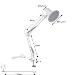 Lindby LED-klemmelampe Undra, hvid, metal, justerbar