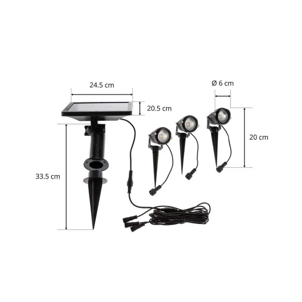 LED-lampe med jordspyd Malida, sæt med 3, sort^Lindby Discount
