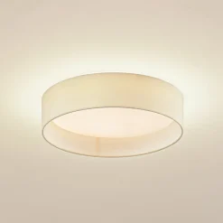 LED-loftlampe Eilif, stof, hvid, Ø 40 cm, CCT^Lindby