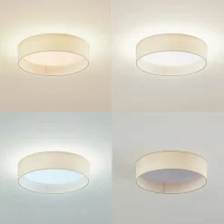 LED-loftlampe Eilif, stof, hvid, Ø 40 cm, CCT^Lindby