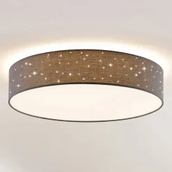 LED-loftlampe Ellamina, Ø 60 cm, antracit, tekstil^Lindby Sale