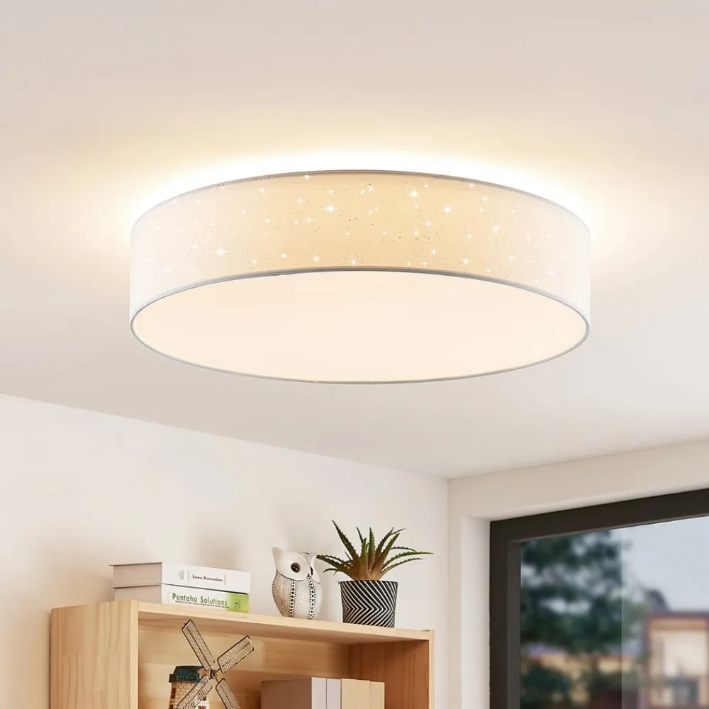 LED-loftlampe Ellamina, Ø 60 cm, hvid, tekstil^Lindby Outlet