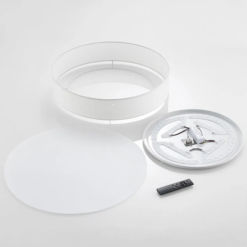 LED-loftlampe Ellamina, Ø 60 cm, hvid, tekstil^Lindby Outlet