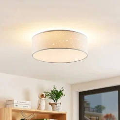 Lindby LED-loftlampe Ellamina, 40 cm, hvid, tekstil