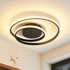 Lindby LED-loftlampe Emisua, sort, CCT, dæmpbar