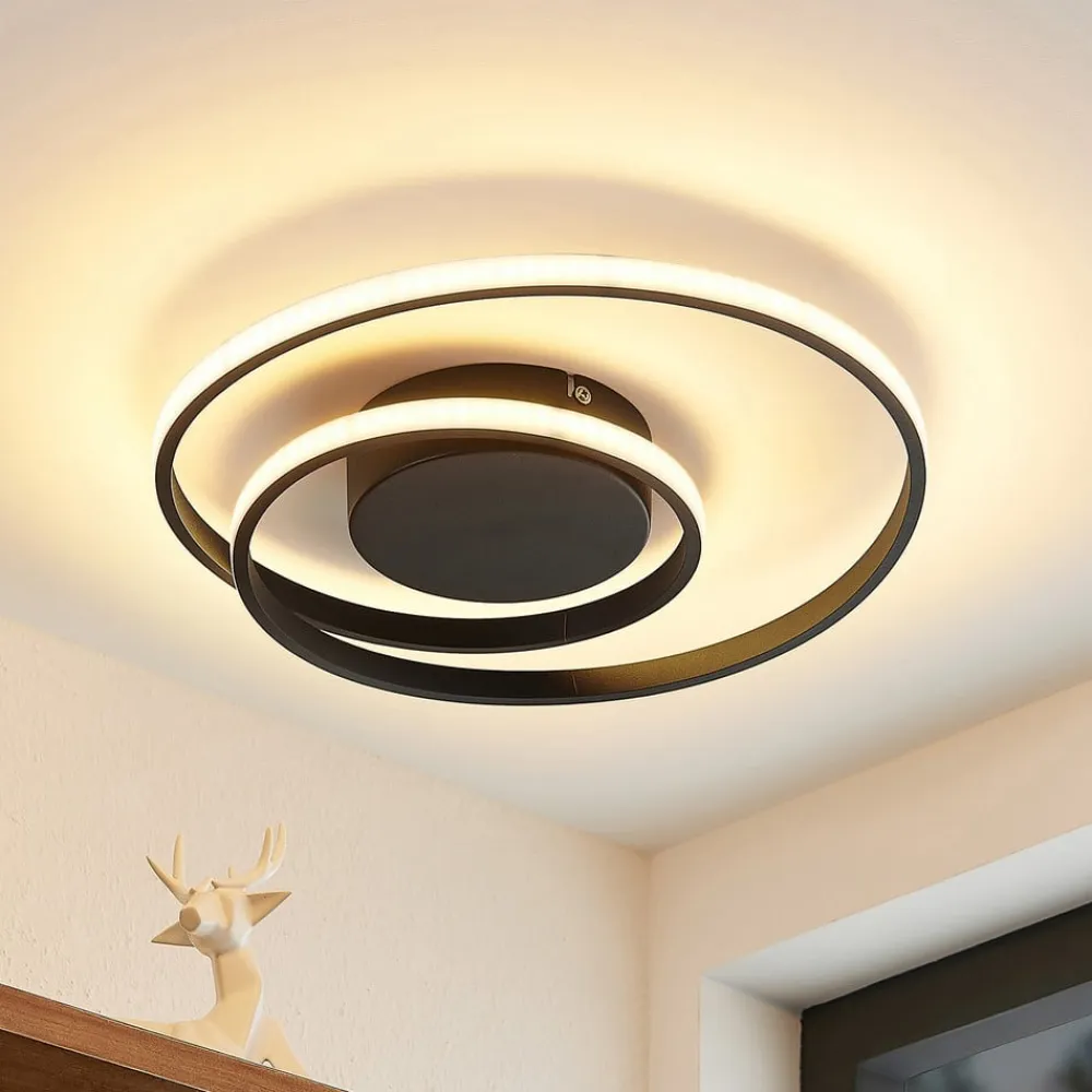 Lindby LED-loftlampe Emisua, sort, CCT, dæmpbar