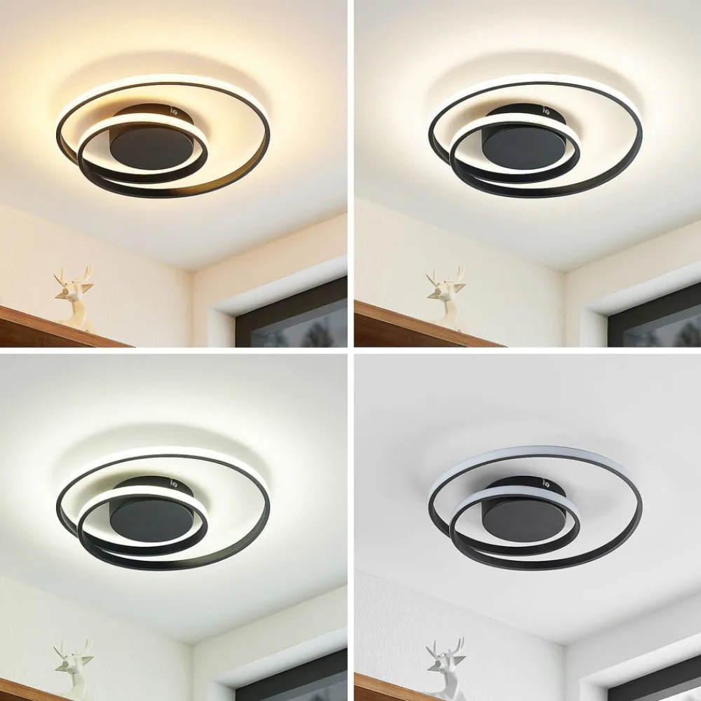 Lindby LED-loftlampe Emisua, sort, CCT, dæmpbar