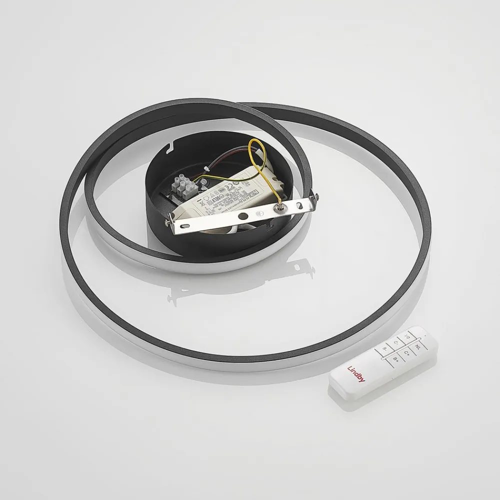 Lindby LED-loftlampe Emisua, sort, CCT, dæmpbar