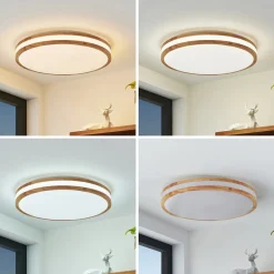 Lindby LED-loftlampe Emiva, 50 cm, CCT, fjernbetjening, træ