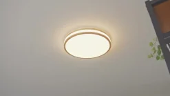 Lindby LED-loftlampe Emiva, 50 cm, CCT, fjernbetjening, træ