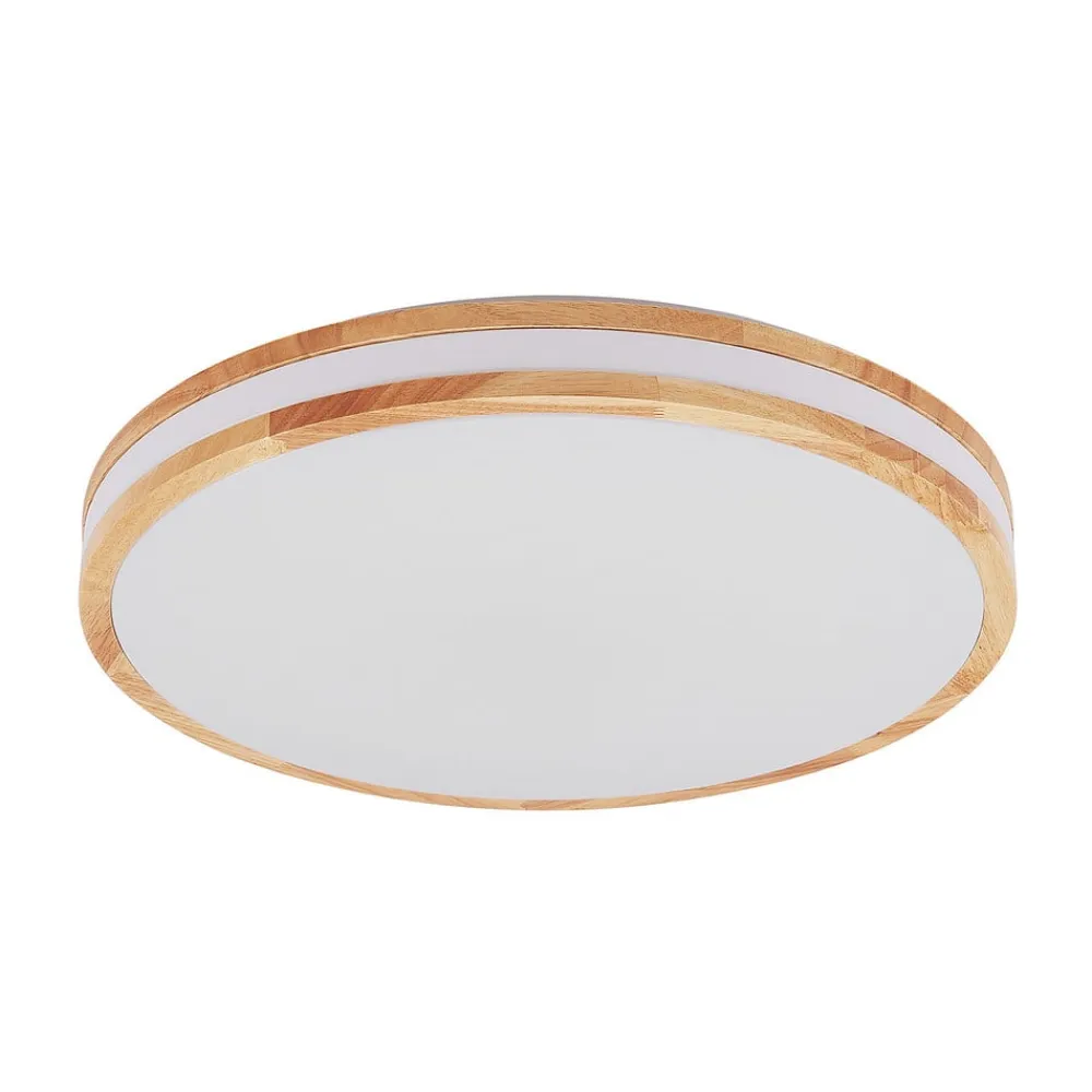 Lindby LED-loftlampe Emiva, 50 cm, CCT, fjernbetjening, træ