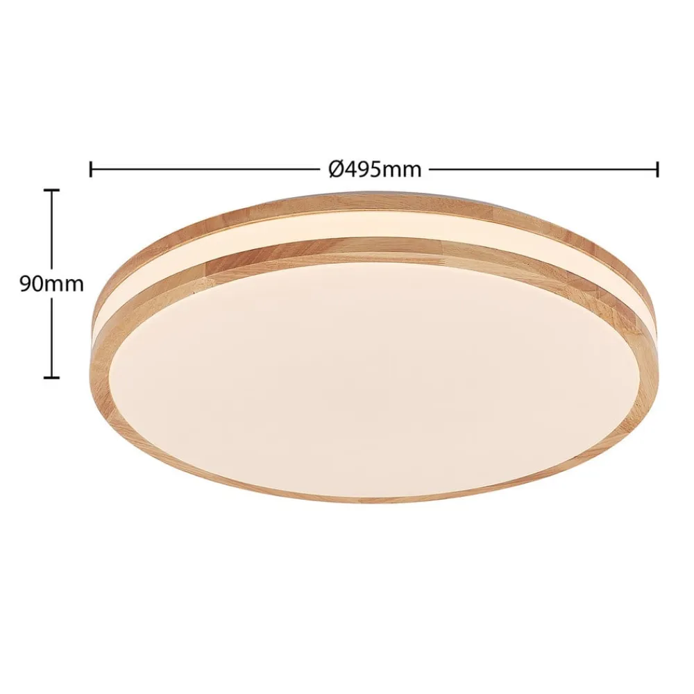 Lindby LED-loftlampe Emiva, 50 cm, CCT, fjernbetjening, træ