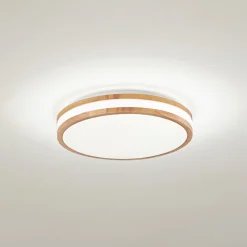 LED-loftlampe Emiva, Ø 39,5 cm, CCT, træ^Lindby New