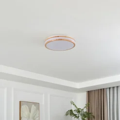 LED-loftlampe Emiva, Ø 39,5 cm, CCT, træ^Lindby New