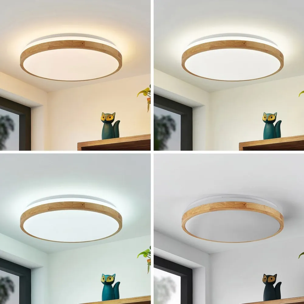 Lindby Gang|Loftlamper>LED-loftlampe Emiva, Ø 49 cm, CCT, træ