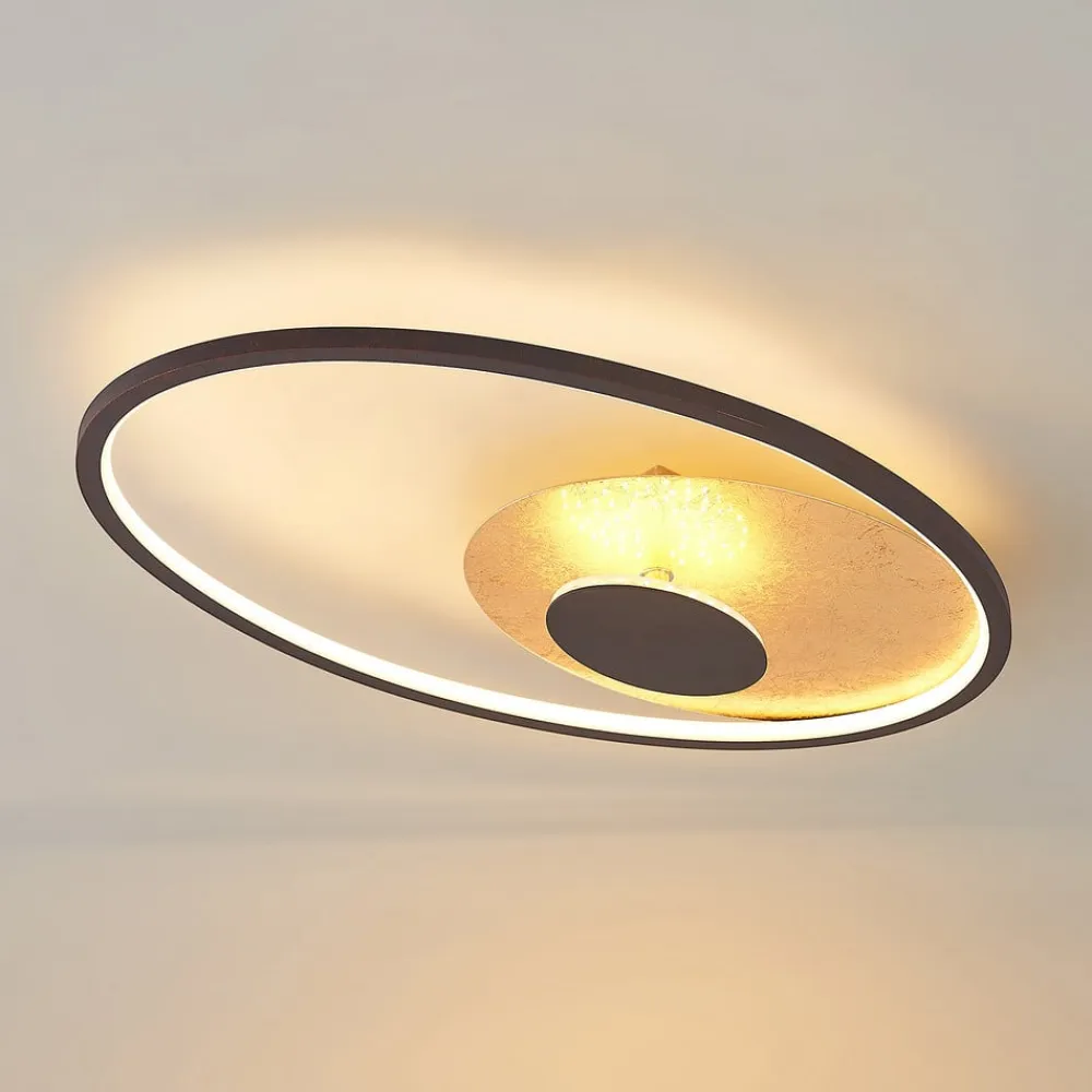 Lindby LED-loftlampe Feival, 61 cm, rust/guld, dæmpbar