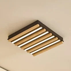 Lindby LED-loftlampe Firka, hvid, træ, 42 cm, CCT, dæmpbar.