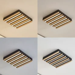 Lindby LED-loftlampe Firka, hvid, træ, 42 cm, CCT, dæmpbar.