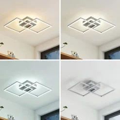 LED-loftlampe Fjardo, kantet, sølv, CCT, fjernbetjening^Lindby Clearance