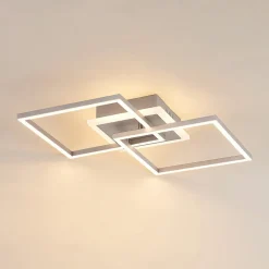 LED-loftlampe Fjardo, kantet, sølv, CCT, fjernbetjening^Lindby Clearance