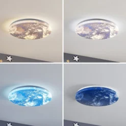 Børn Lindby LED-loftlampe Gaios Ø 38 cm, blå, CCT, dæmpbar