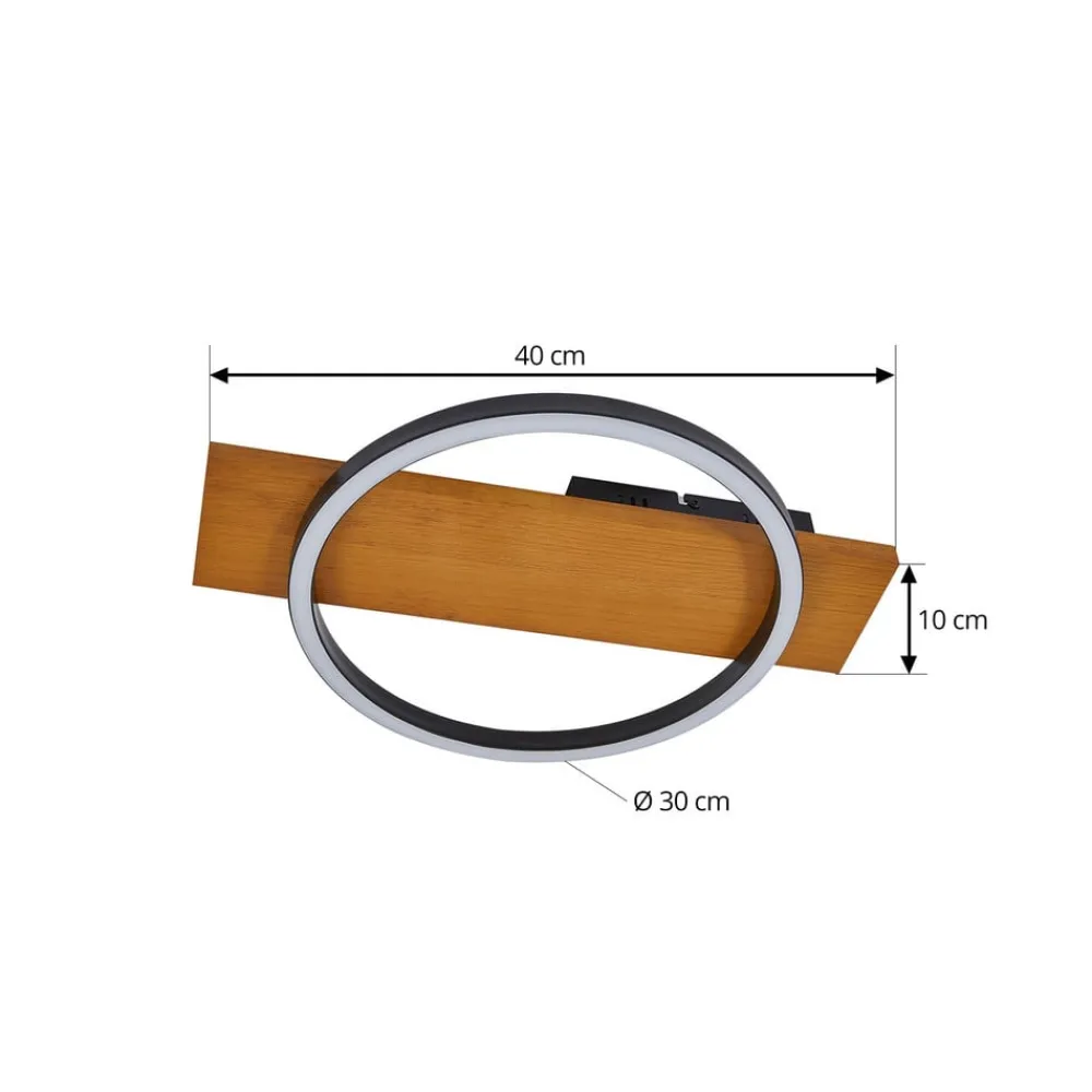 Lindby LED-loftlampe Galad, sort, træ, 30 cm, dæmpbar