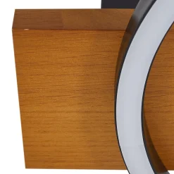 Lindby LED-loftlampe Galad, sort, træ, 30 cm, dæmpbar