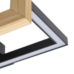 Lindby LED-loftlampe Holamu, 46 cm, sort, træ, metal