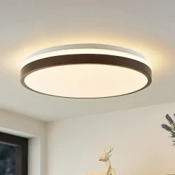 Lindby LED-loftlampe Hudsona, Ø 49 cm, træ, brun