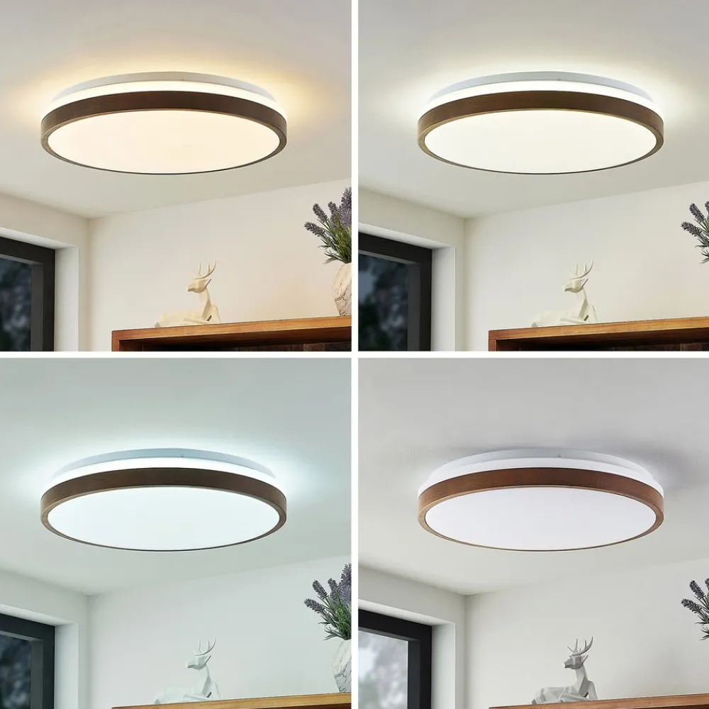 Lindby LED-loftlampe Hudsona, Ø 49 cm, træ, brun