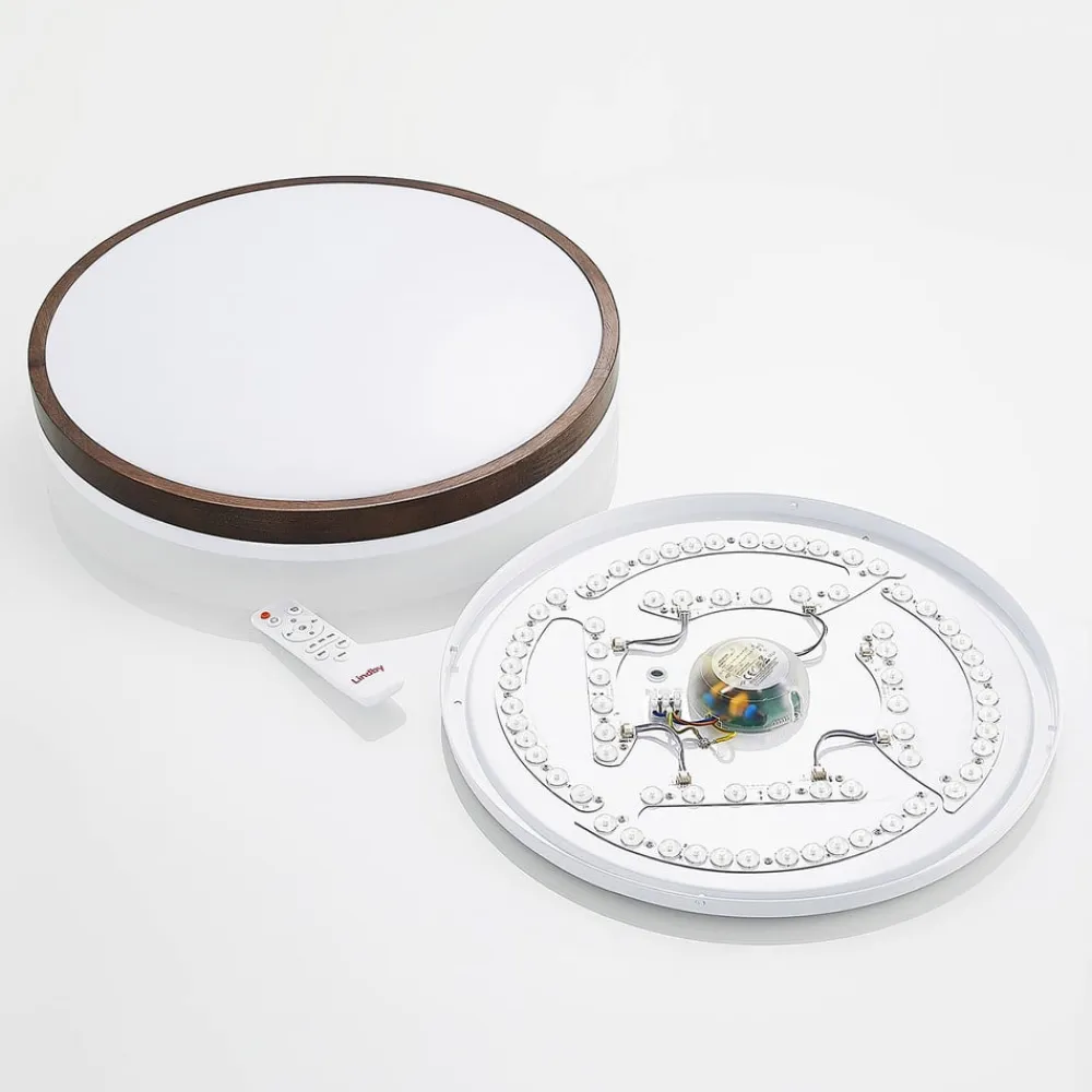 Lindby LED-loftlampe Hudsona, Ø 49 cm, træ, brun