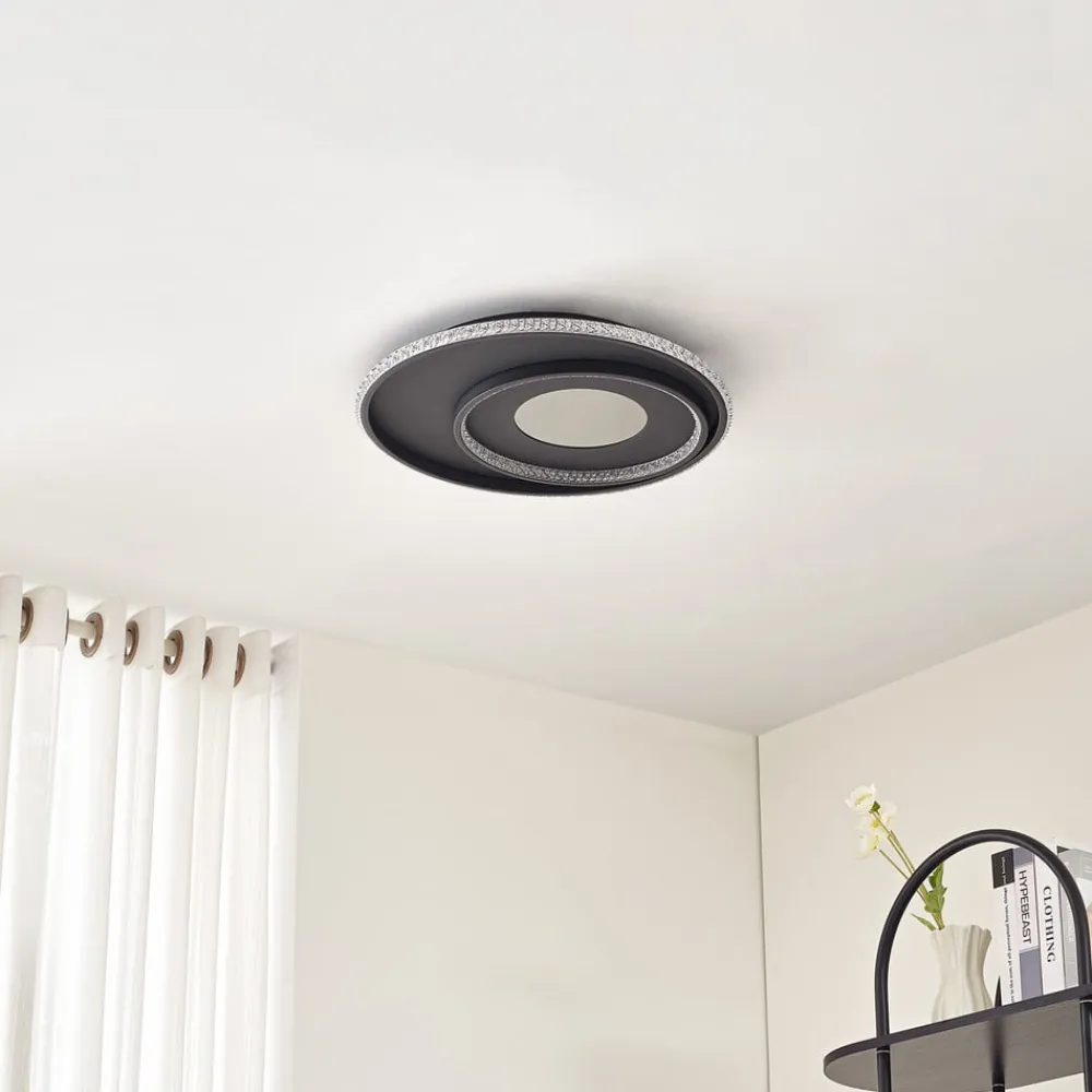 LED-loftlampe Inessa, Ø 51 cm, sort, CCT, dæmpbar^Lindby Discount