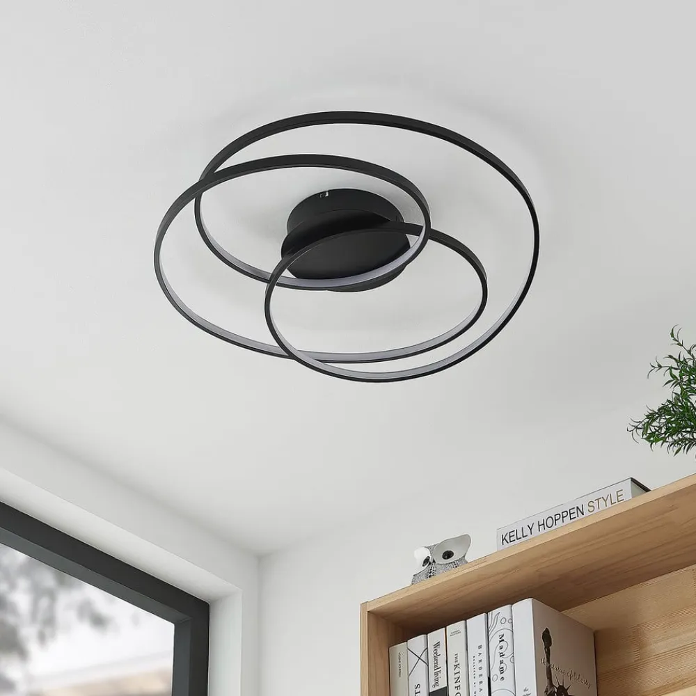 Lindby LED-loftlampe Kateryna, sort, Ø 60 cm, dæmpbar