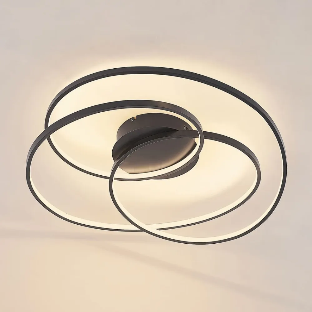Lindby LED-loftlampe Kateryna, sort, Ø 60 cm, dæmpbar
