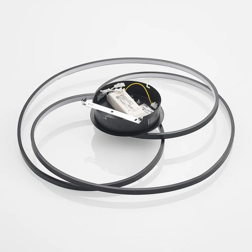 Lindby LED-loftlampe Kateryna, sort, Ø 60 cm, dæmpbar