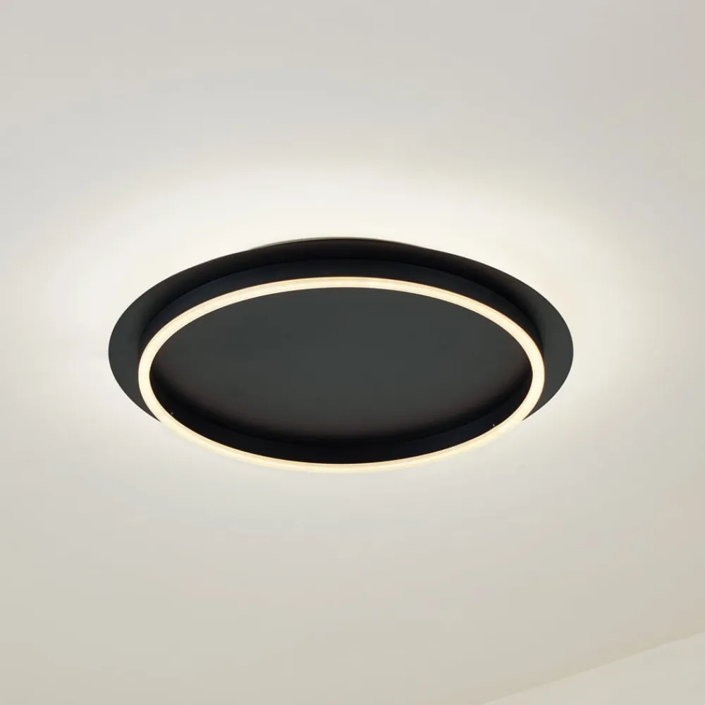 Lindby LED-loftlampe Kunis, sort, plast, Ø 46 cm