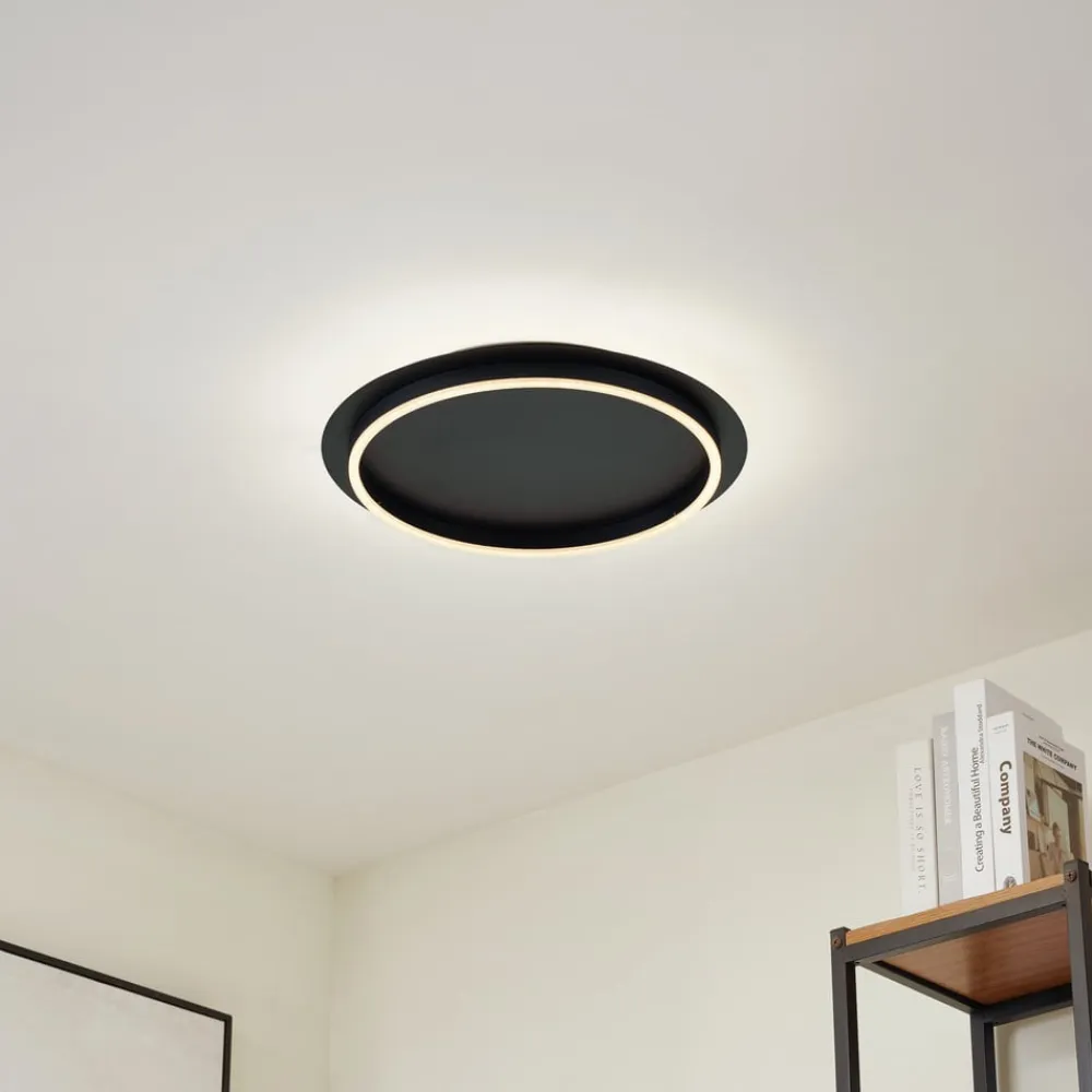 Lindby LED-loftlampe Kunis, sort, plast, Ø 46 cm