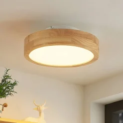 Lindby Gang|Loftlamper>LED-loftlampe Lanira, Ø 30 cm, træ, fjernbetjening, CCT