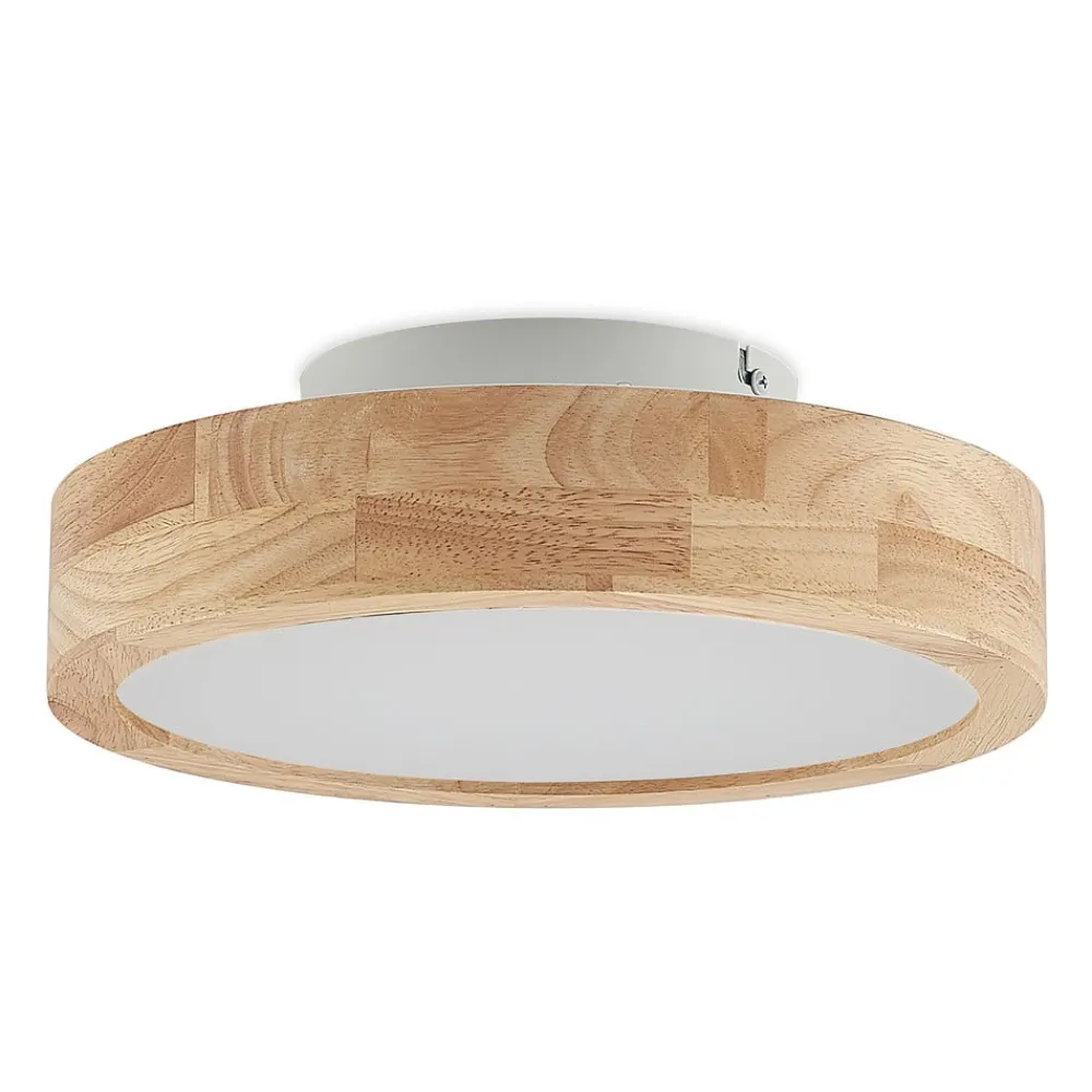 Lindby Gang|Loftlamper>LED-loftlampe Lanira, Ø 30 cm, træ, fjernbetjening, CCT