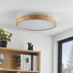 LED-loftlampe Lanira, Ø 60 cm, træ, fjernbetjening, CCT^Lindby Sale