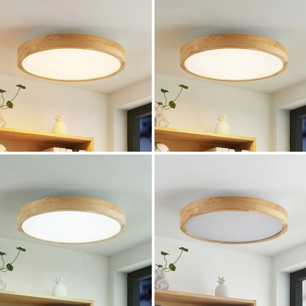 Lindby Gang|Loftlamper>LED-loftlampe Lanira, Ø 50 cm, træ, fjernbetjening, CCT