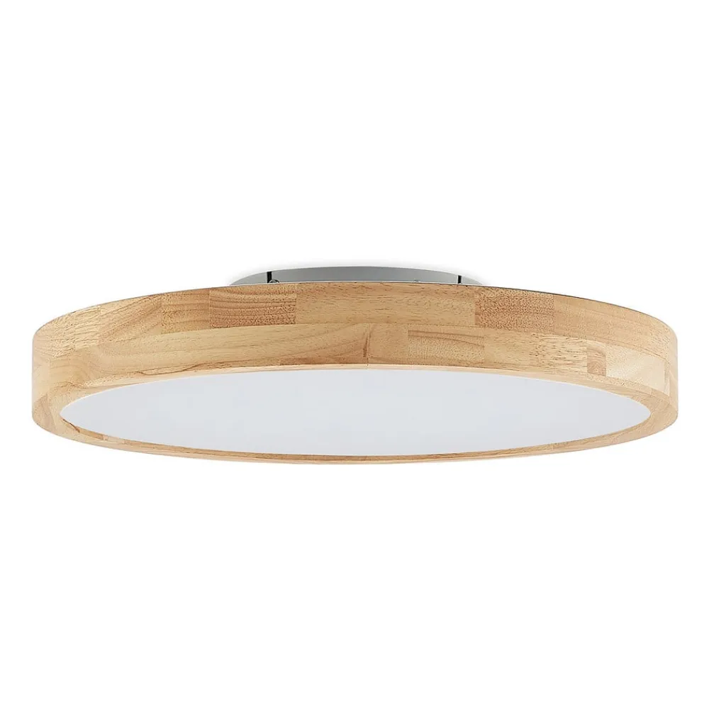 Lindby Gang|Loftlamper>LED-loftlampe Lanira, Ø 50 cm, træ, fjernbetjening, CCT