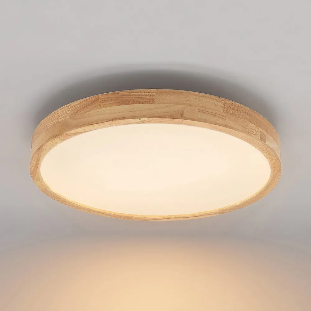 Lindby Gang|Loftlamper>LED-loftlampe Lanira, Ø 50 cm, træ, fjernbetjening, CCT