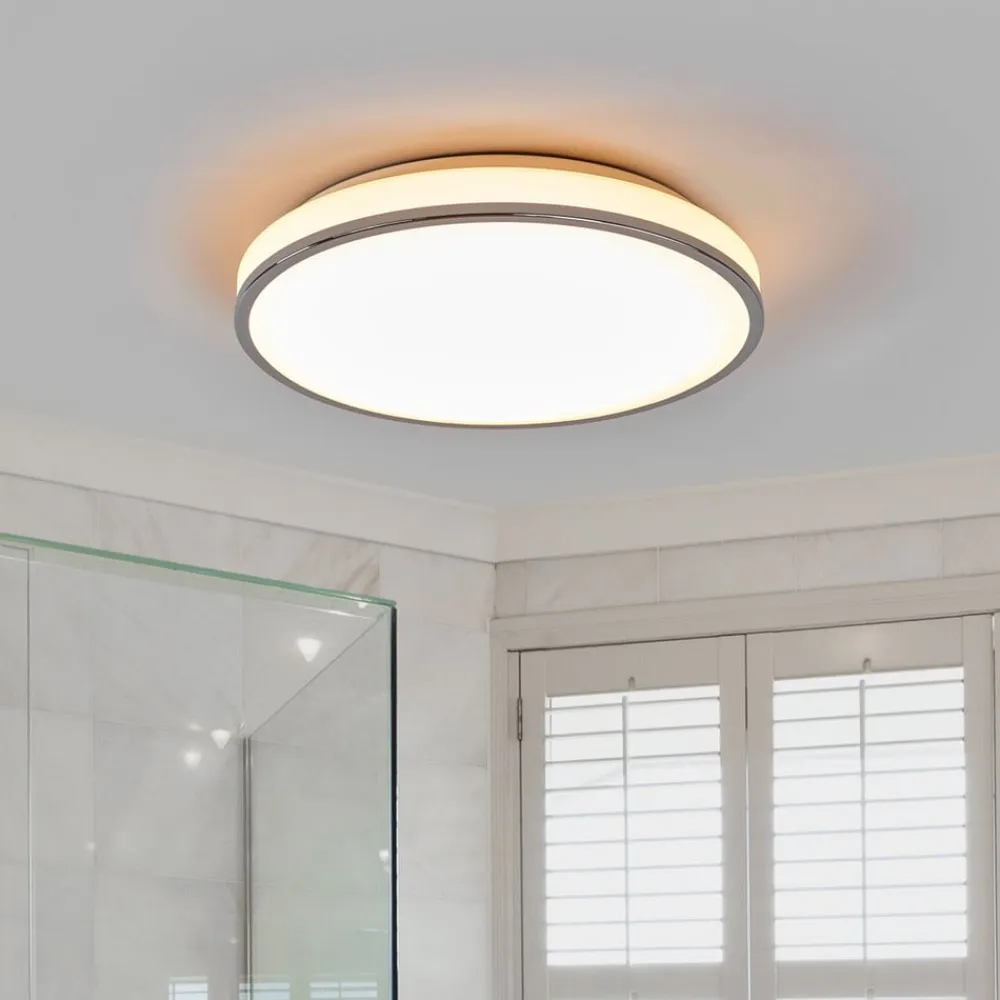 LED-loftlampe Lyss, Ø 40 cm, kromfarvet, IP44^Lindby Online