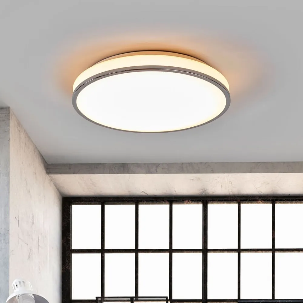 LED-loftlampe Lyss, Ø 40 cm, kromfarvet, IP44^Lindby Online
