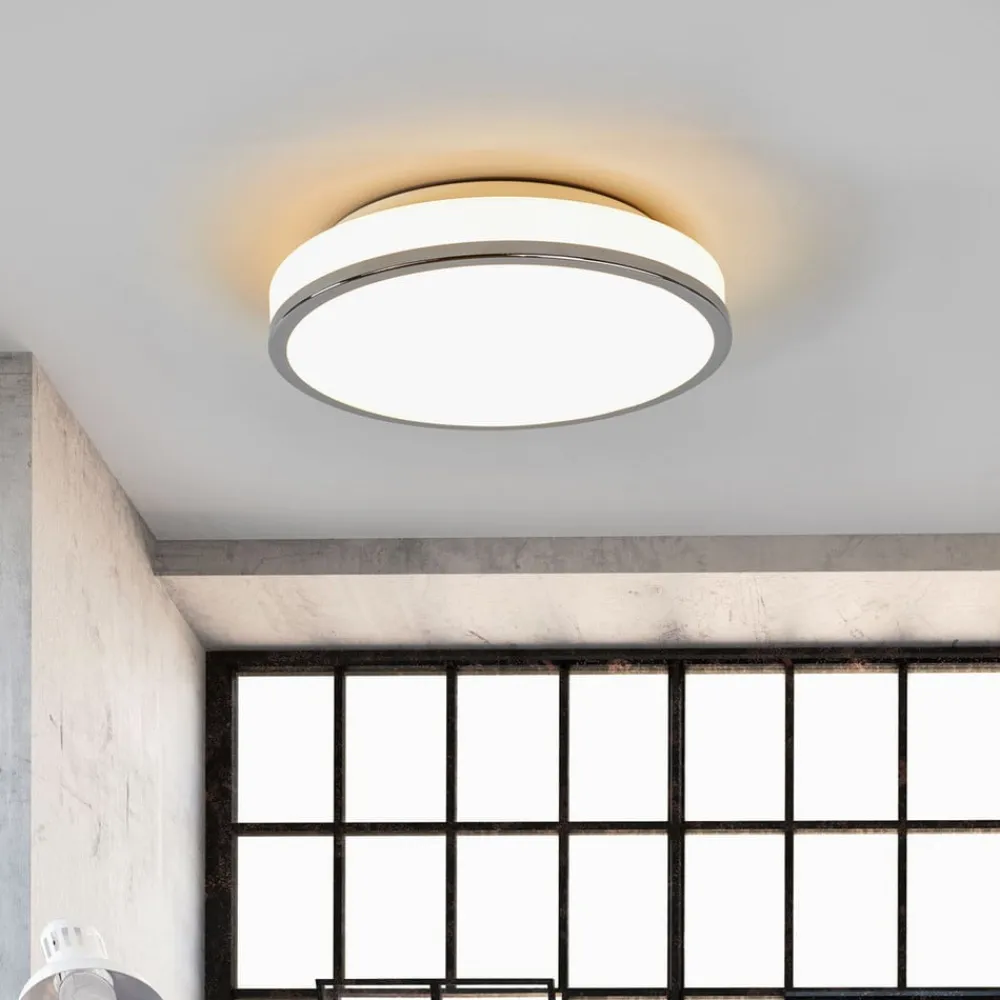 LED-loftlampe Lyss, Ø 28 cm, kromfarvet, IP44^Lindby New