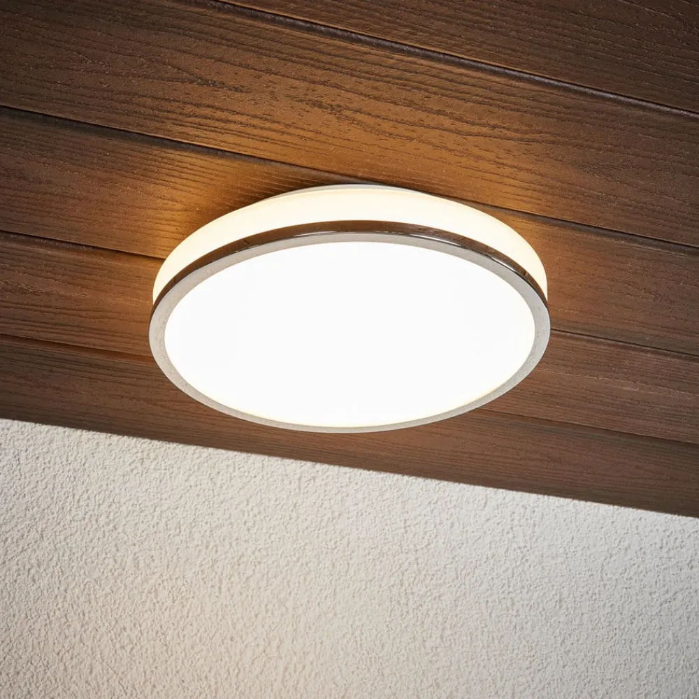 LED-loftlampe Lyss, Ø 28 cm, kromfarvet, IP44^Lindby New