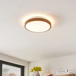Lindby Gang|Loftlamper>LED-loftlampe Mendosa, rund, lyst træ, Ø 29cm