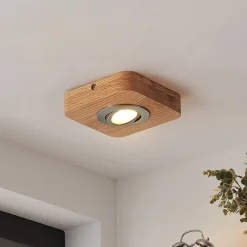 LED-loftlampe Mikari, 14 cm, træ, drejelig^Lindby Discount