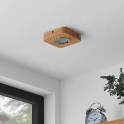 LED-loftlampe Mikari, 14 cm, træ, drejelig^Lindby Discount